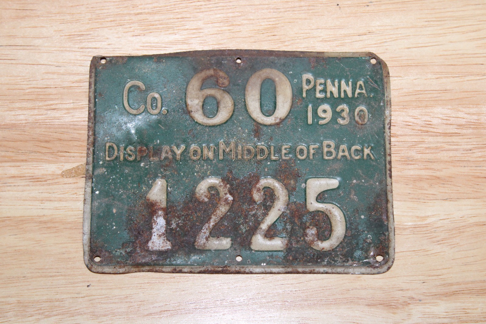 Vintage Metal 1930 Pennsylvania Hunting License County 60