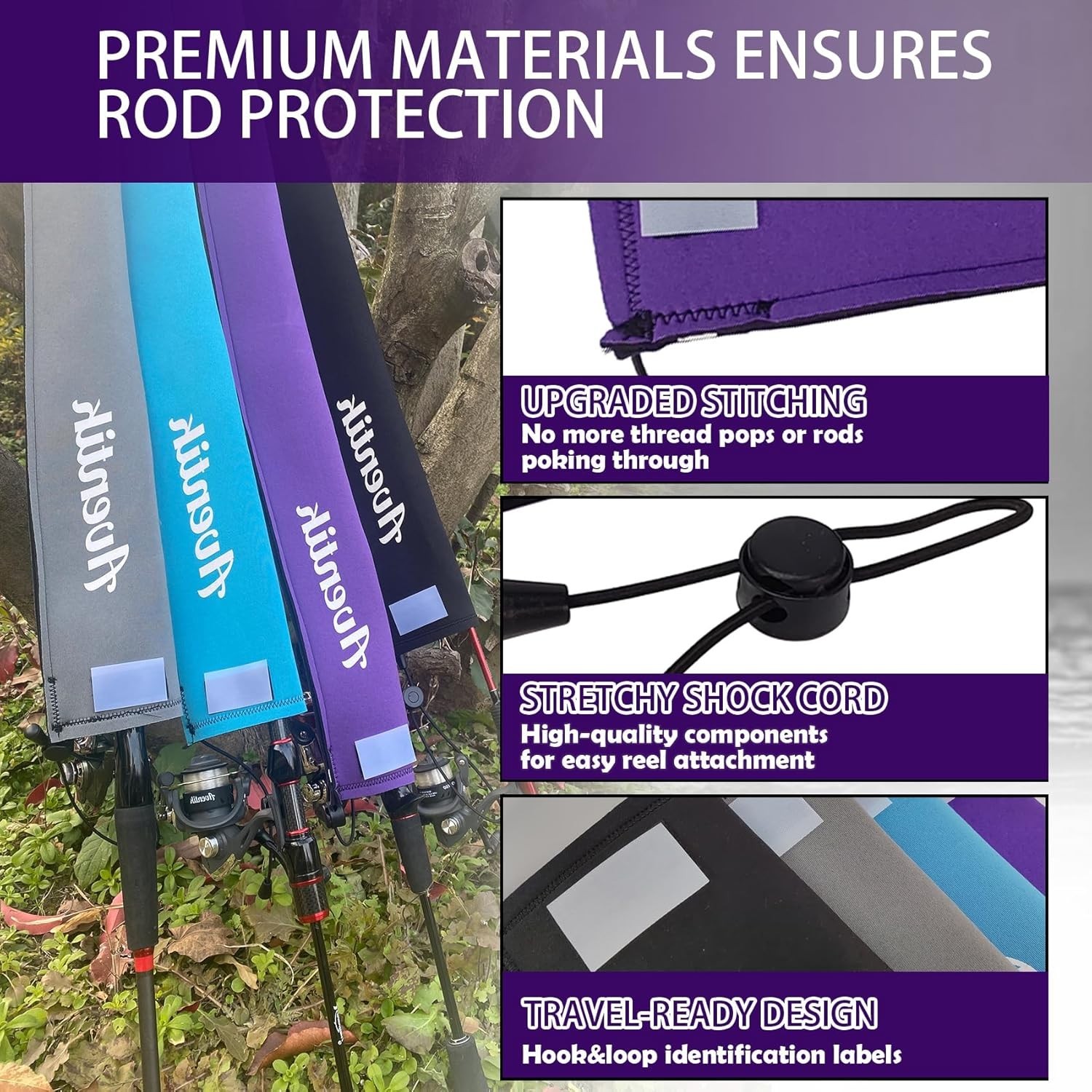 Neoprene Fishing Rod Sleeves Spinning Rod Sock Breathable Vent Snag Resistant...