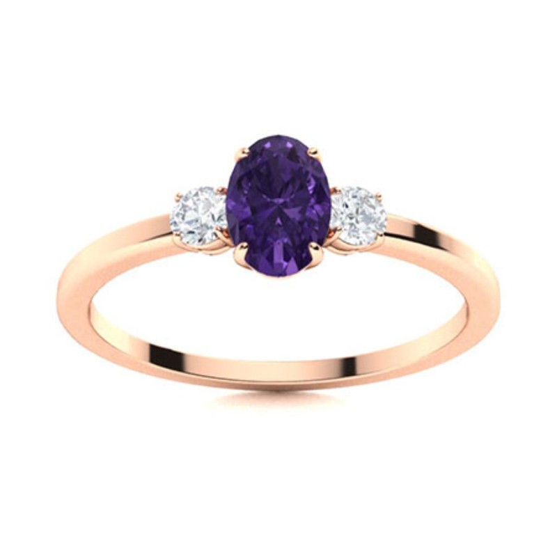Natural Amethyst Prong Statement Three-Stone Boho Ring 925 Sterling Silver