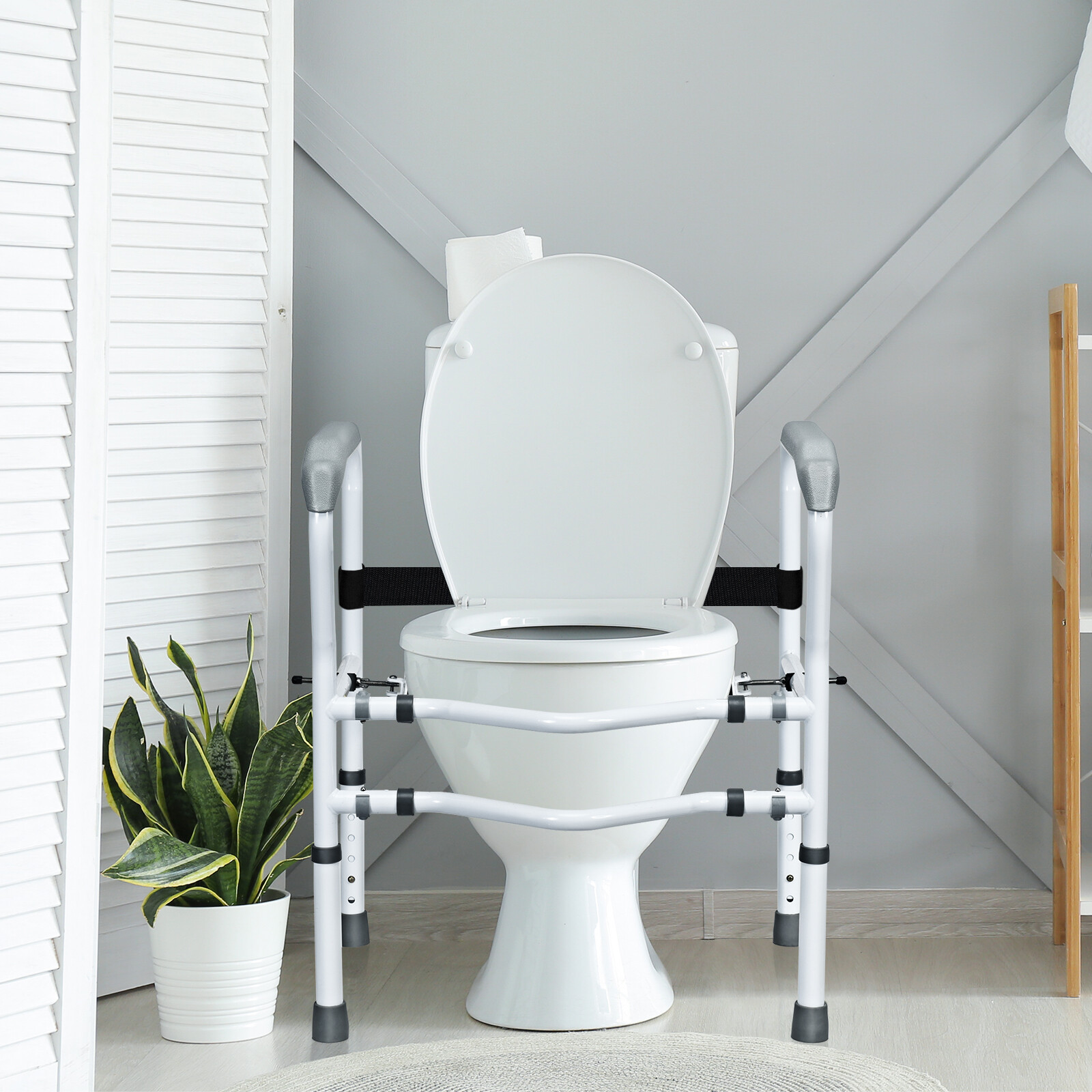 Steel Safety Toilet Rail w/ Created Fixable Clamp Adjustable Handicap Frame