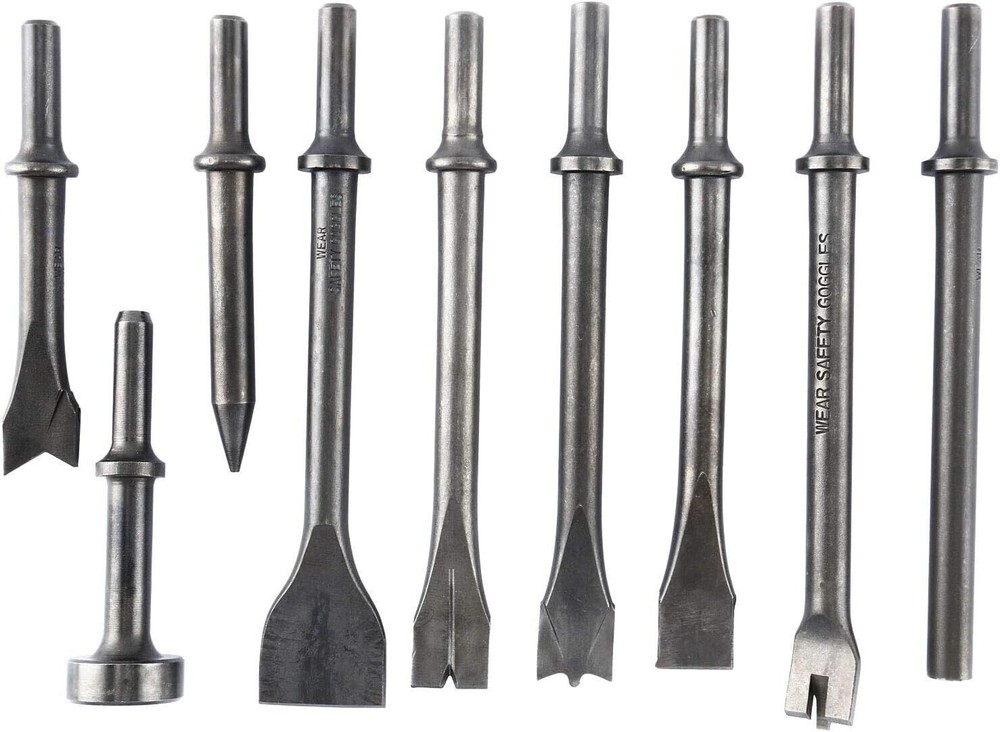 9 Pack Pneumatic Air Hammer Punch Chipping Bits 0.39 In Shank Tools Set Chisel