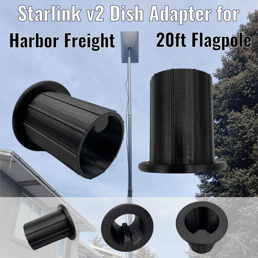 Starlink v2 Square/Rectangle Dish Adapter for Harbor Freight 20ft Flagpole