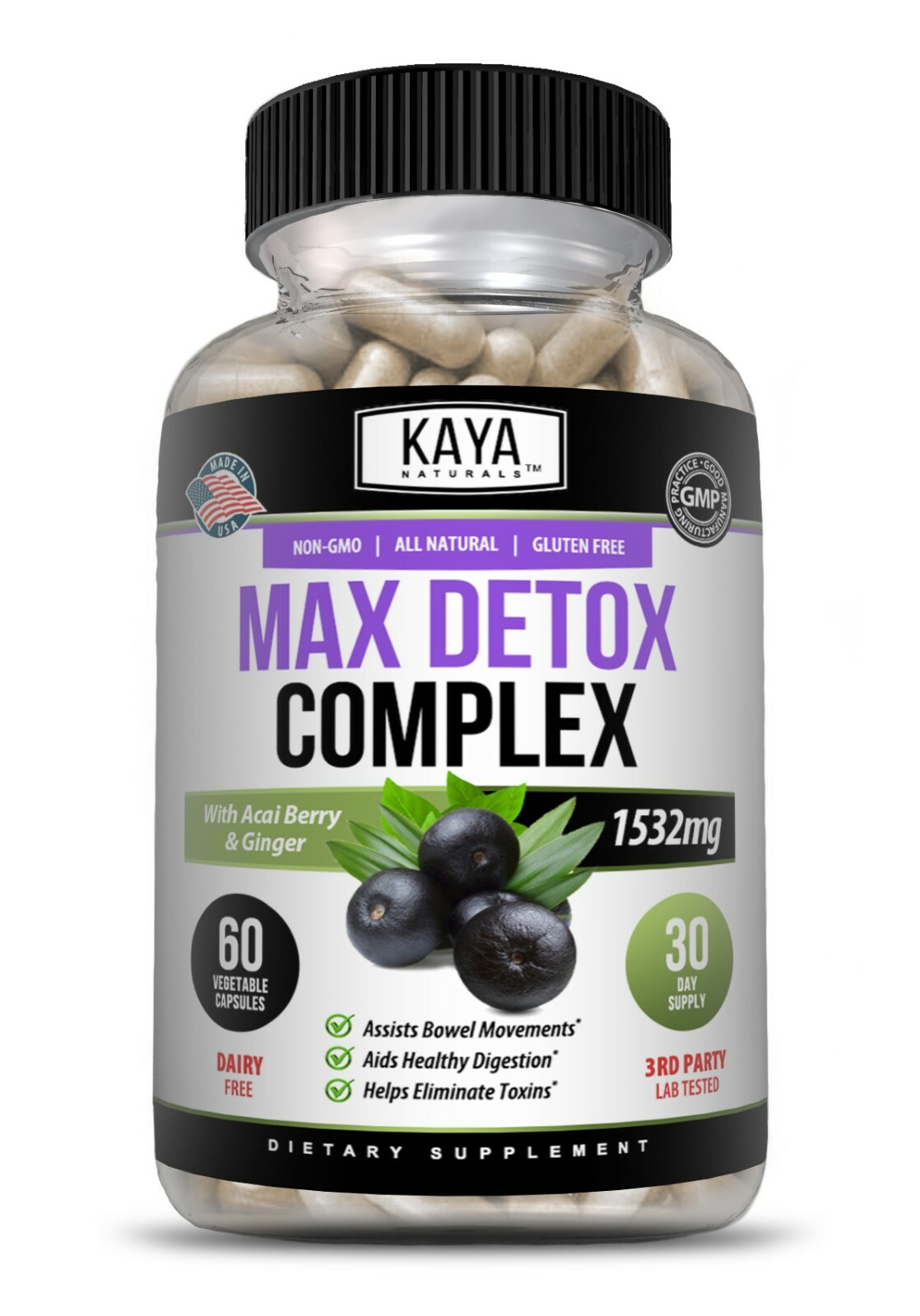 Max Detox 60ct Colon Liver Gut Cleanse Toxins Energy Boost Weight Loss Capsules