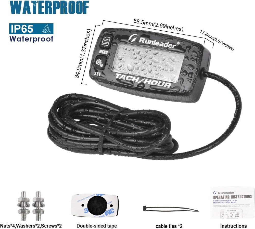 Digital Tach Hour Meter, RPM Gauge Meter,Backlight Display, Battery Replaceable