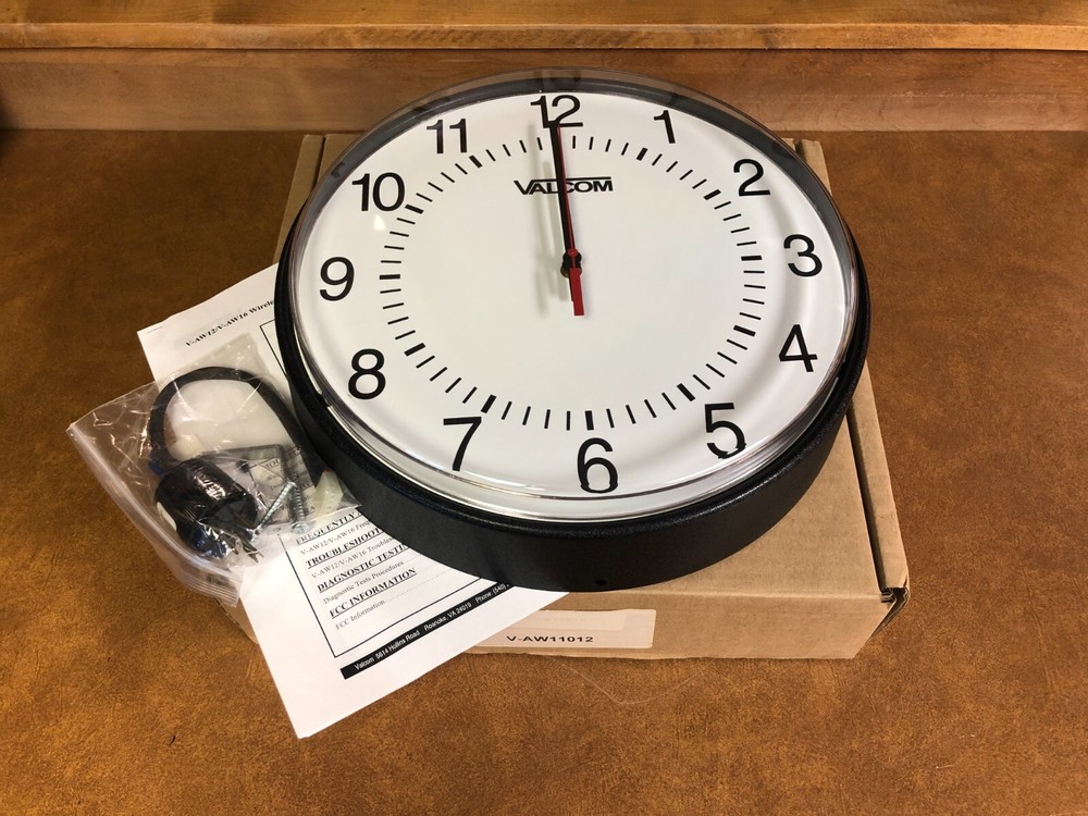 Valcom V-AW11012 12" Round Wireless Clock Black Surface Mount