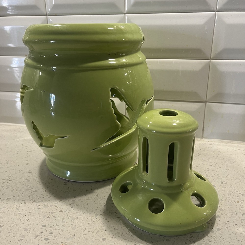 Lg Ceramic Spring Lantern Candle Holder W/Chimney Diffuser Hummingbird Design