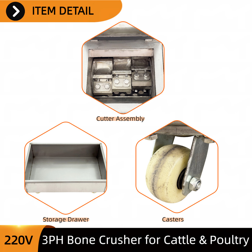 Commercial Bone Crusher 220V 3-Phase for Beef Sheep & Poultry Bone Processing