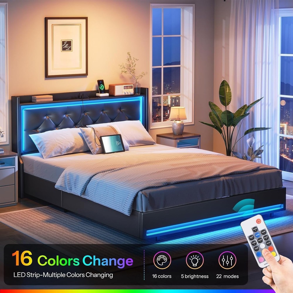 Queen Bed Frame with Headboard Upholstered Bed Frame Metal Platform Frame