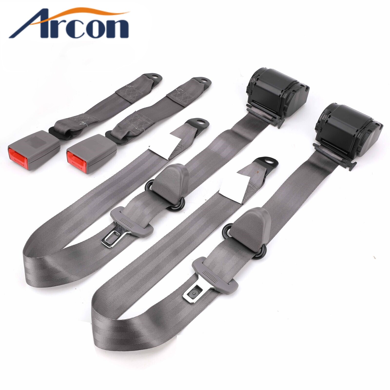 2Set Retractable 3 Point Safety Seat Belt Strap Car Vehicle Adjustable Belt Gray