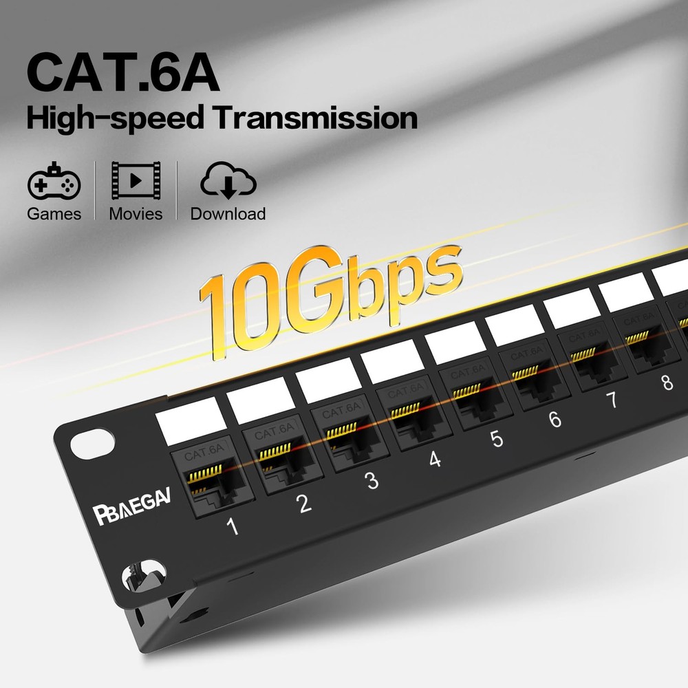 Patch Panel 12 Port【EC Listed】 10Gbps Cat6A Ethernet Network Patch Panel with...