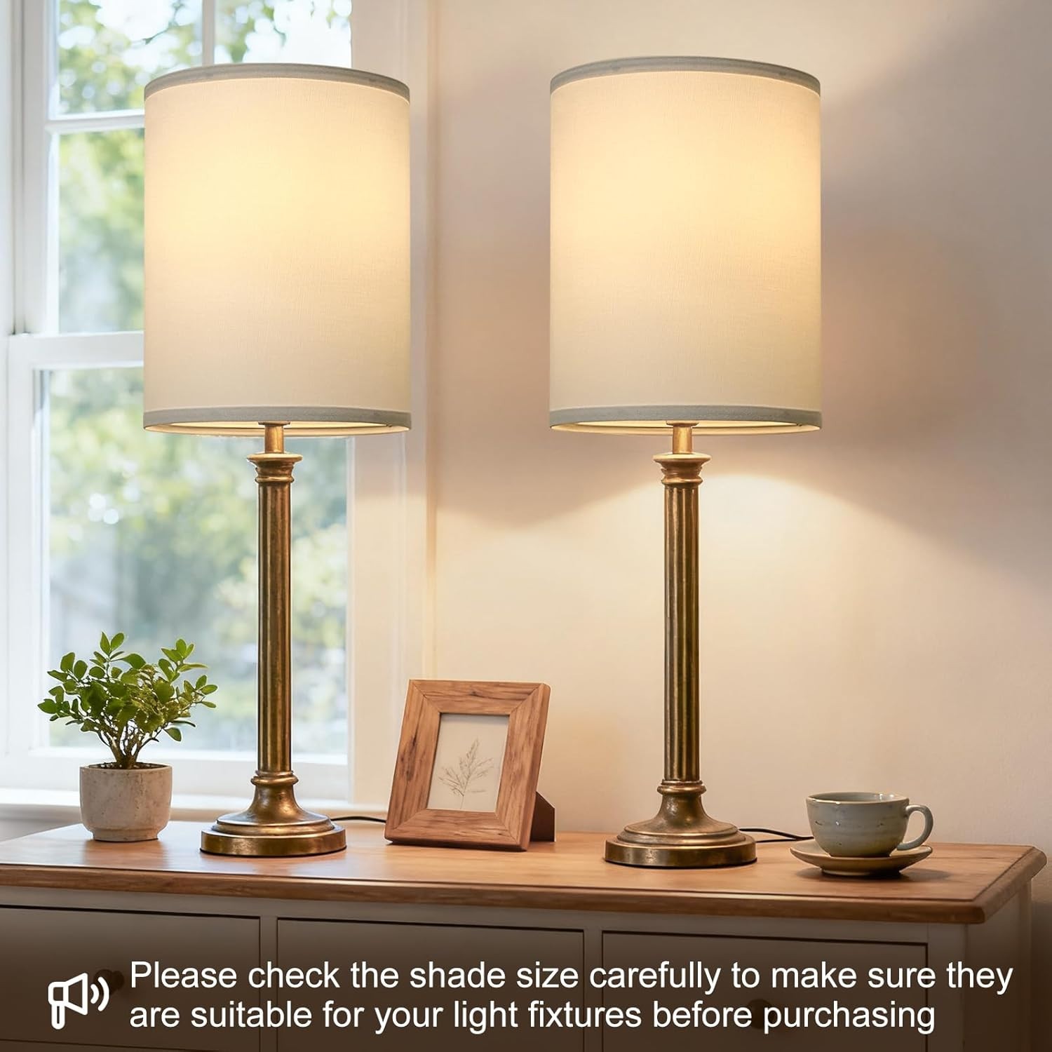 White Tall Lamp Shades Set of 2, 10" Top X 10" Bottom X 13" High Large Drum