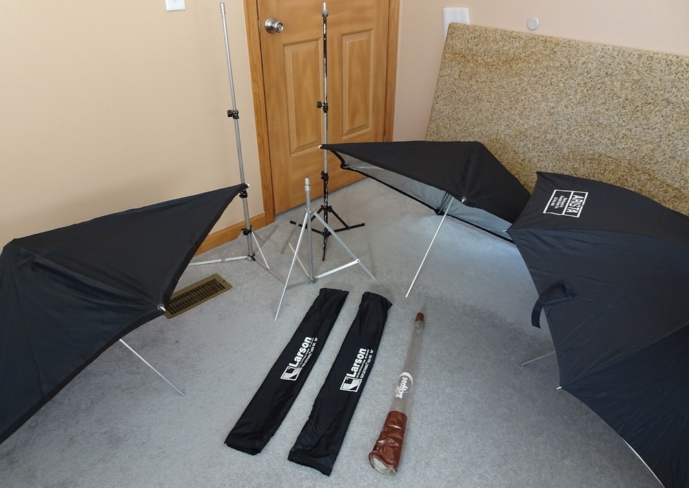 2 Larson REFLECTASOL HEX QC 52” with Eclipse Reflector Umbrella & 3 Light Stands