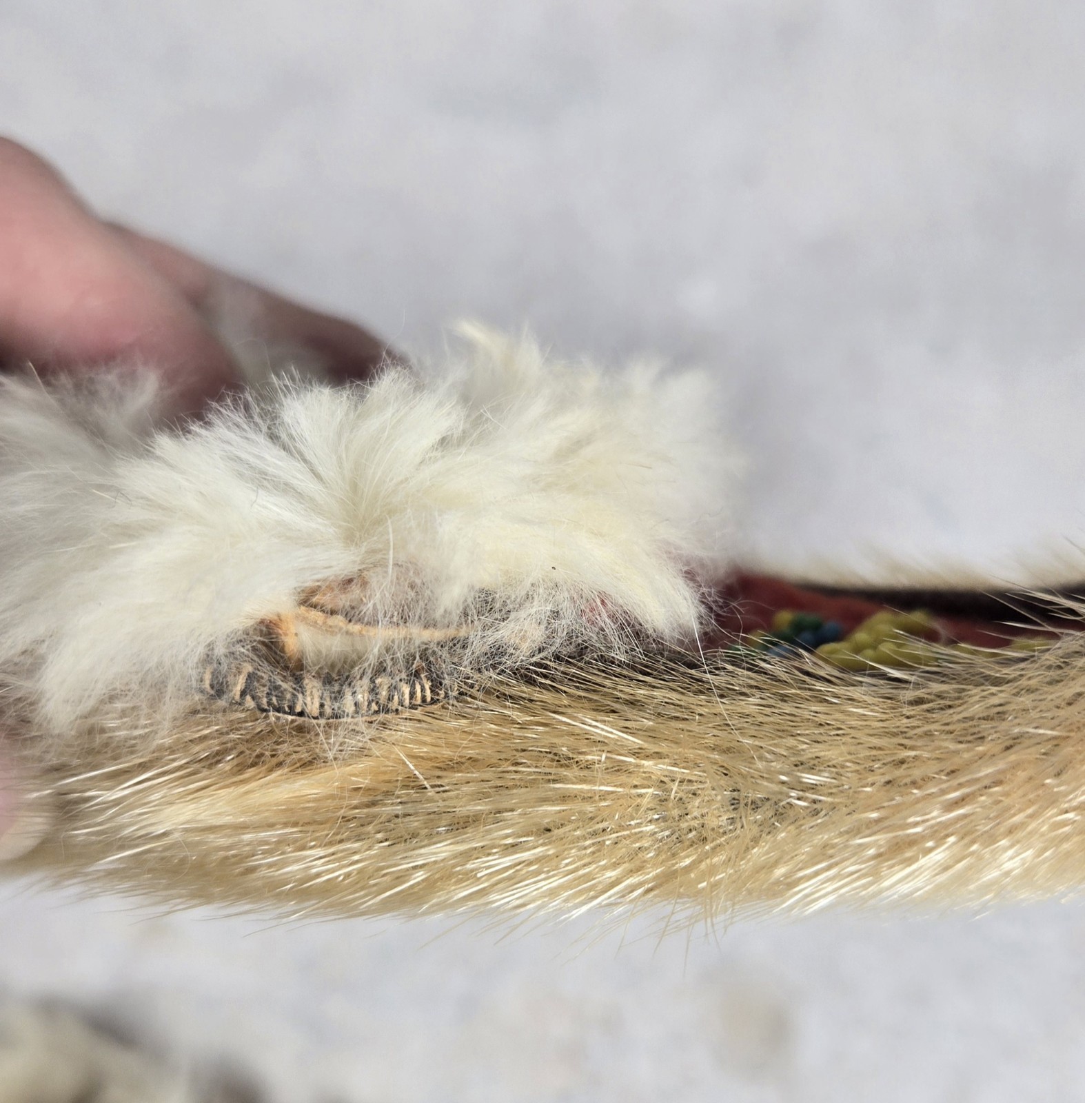 Early 1900's Moccasins Hand Made Native American Baby Toddler Leather Fur Beads