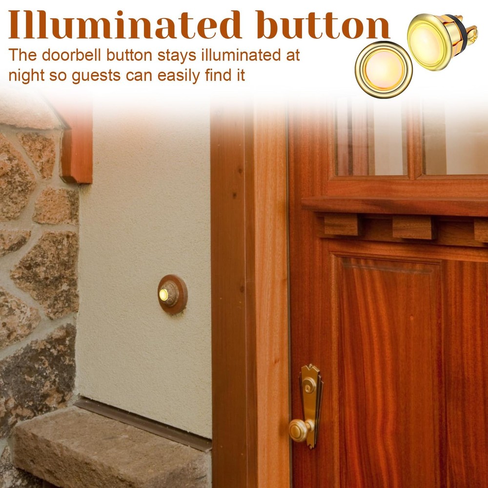 2 Pack Lighted Doorbell Button Replacement, Push Door Bell Ringer Kit gold
