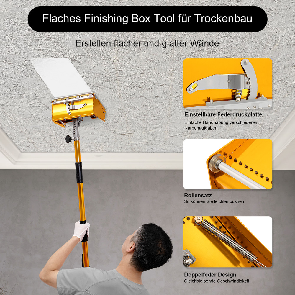 10" Drywall Taping Tools Flat Finishing Box Set w/ 40''-64'' Extendable Handle