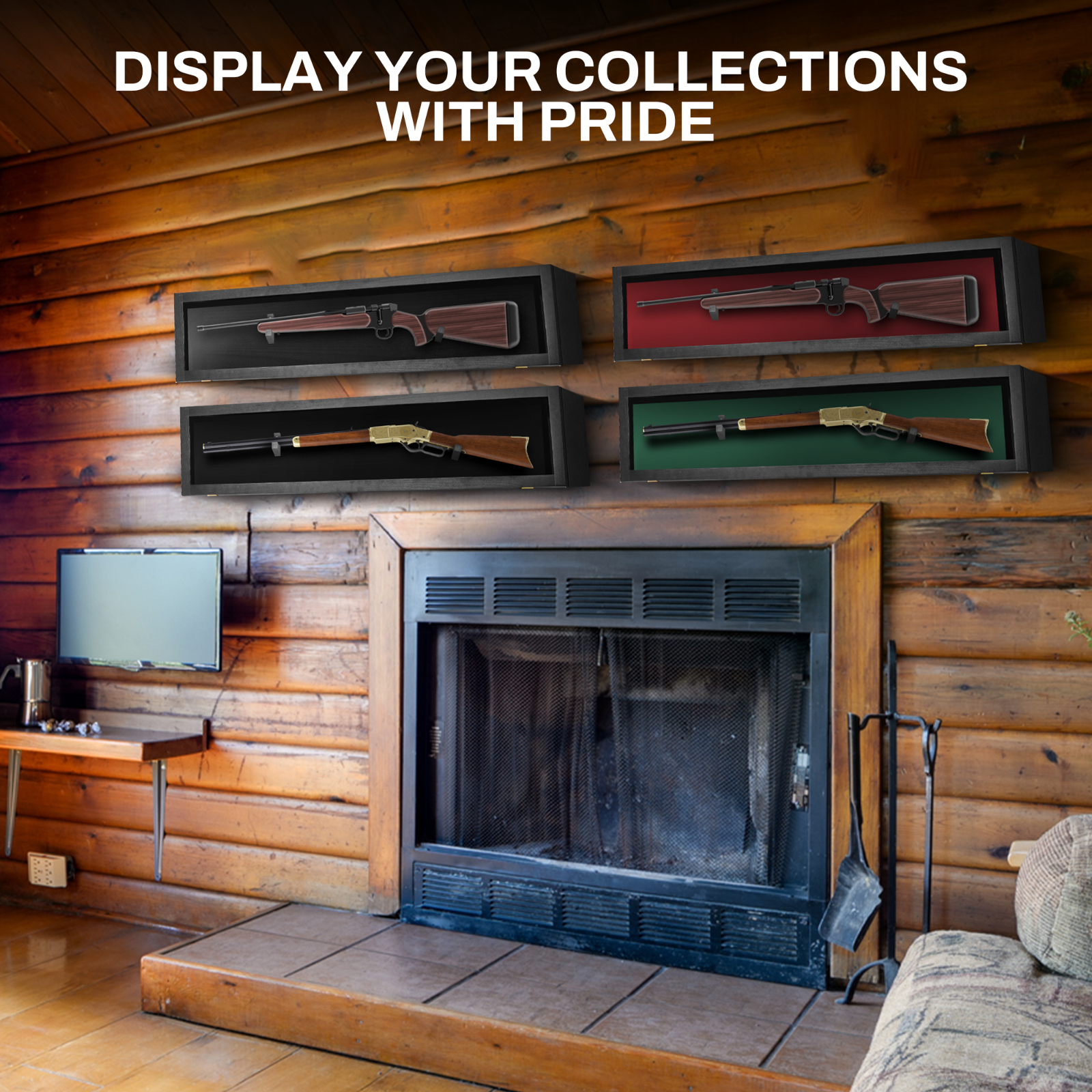 Rifle Gun Display Case Cabinet Wall Rack Replica Airsoft Civil War / USA MADE!