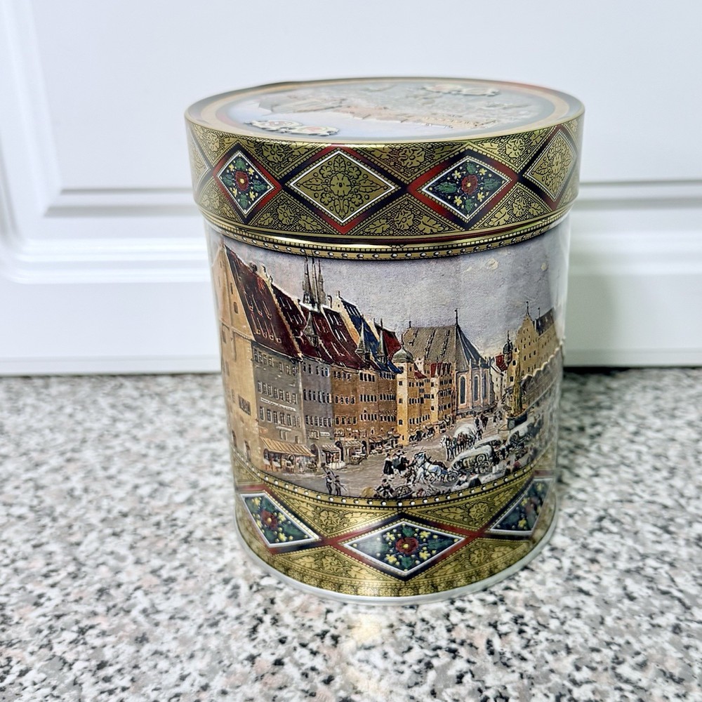 Decorative Tin Featuring A German Town Square By Lebkuchen Schmidt