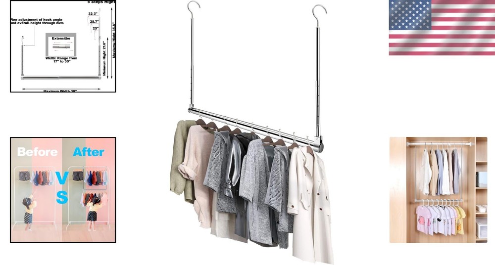 Sturdy Adjustable Hanging Rod - Multi-Functional Chrome Organizer for Any Space