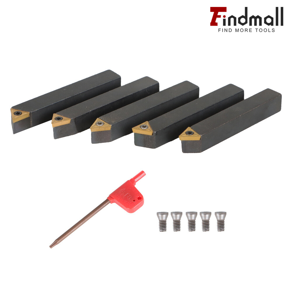 5Pcs 3/8" Carbide Indexable Turning Tool Lathe Tool Bit With Carbide Inserts