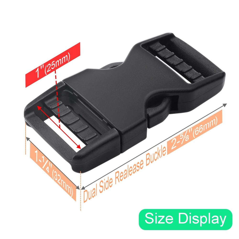 1 Inch Replacement Buckles, 6Pc, Adjustable For Backpack Dog Collar Black