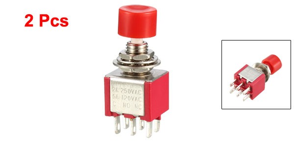 2pcs 6mm Mounting Hole Red Momentary Push Button Switch DPDT 2NO-2NC