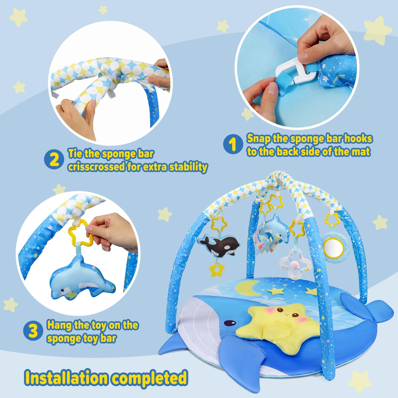 31x31inch Baby Play Mat, Activity Baby Play Gym with Arch, Playmats & Floor G...