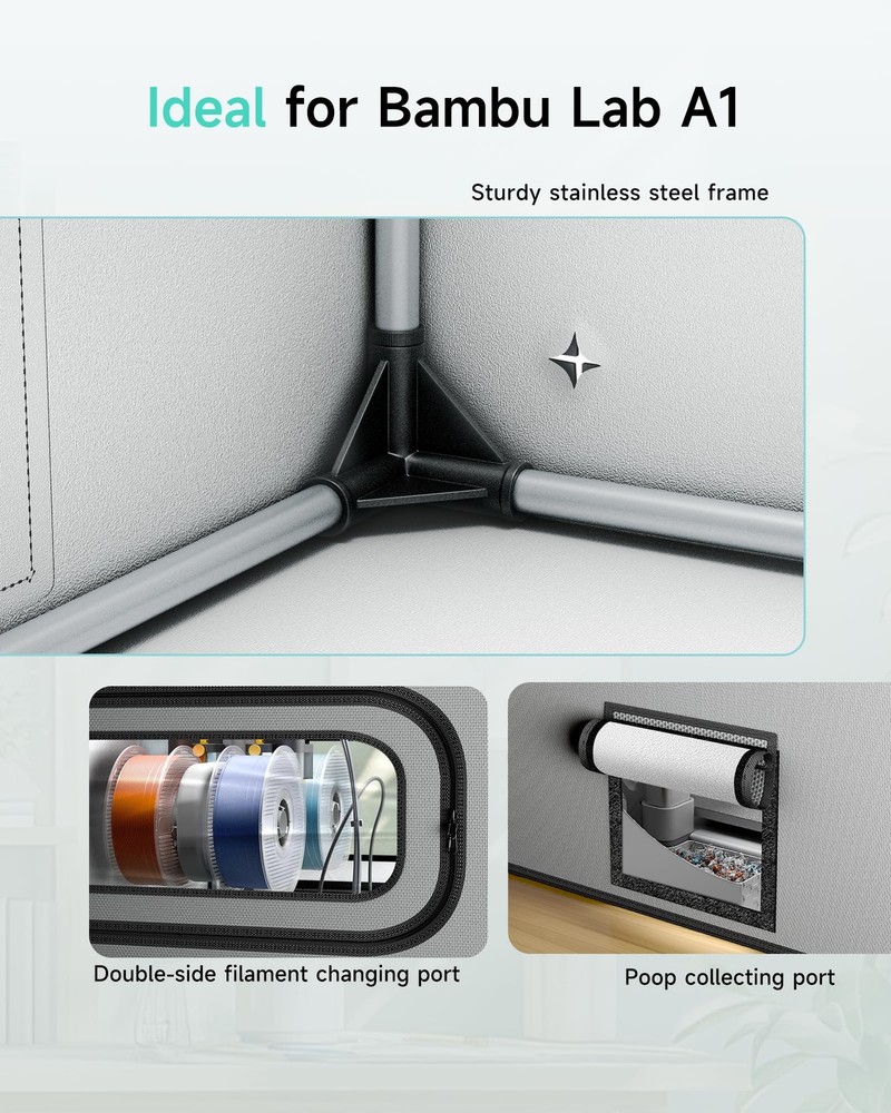TOPCUBE 3D Printer Enclosure for Bambu Lab A1 For AMS lite Top-mount, Silver
