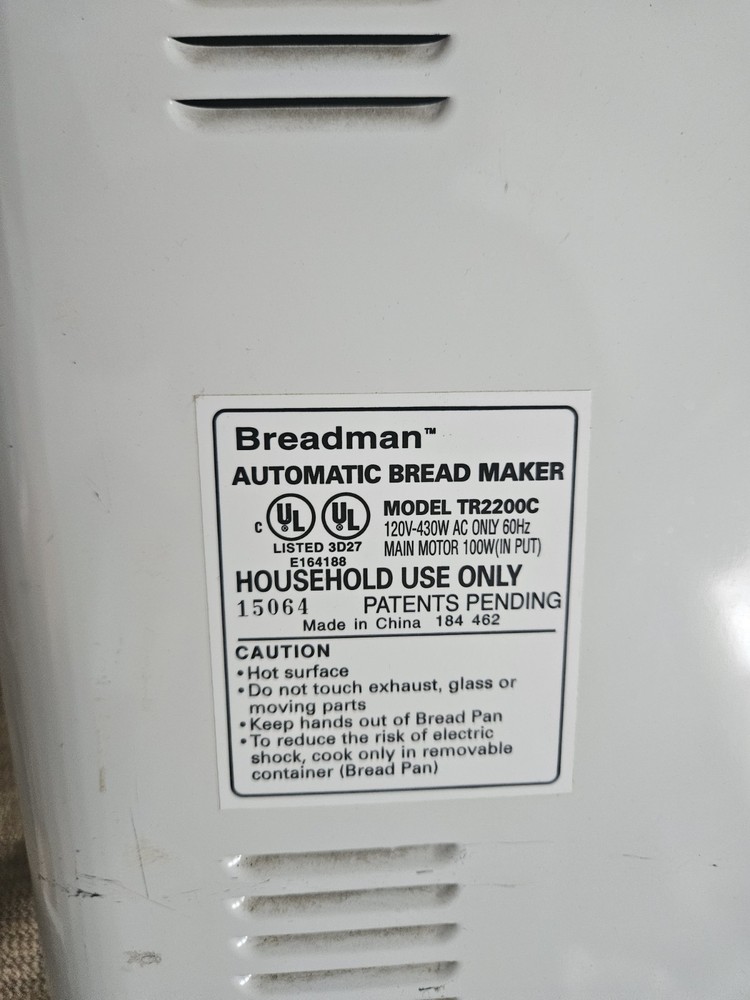 Breadman Ultimate TR2200C Automatic Programmable Bread Machine 2lb Loaf - Works