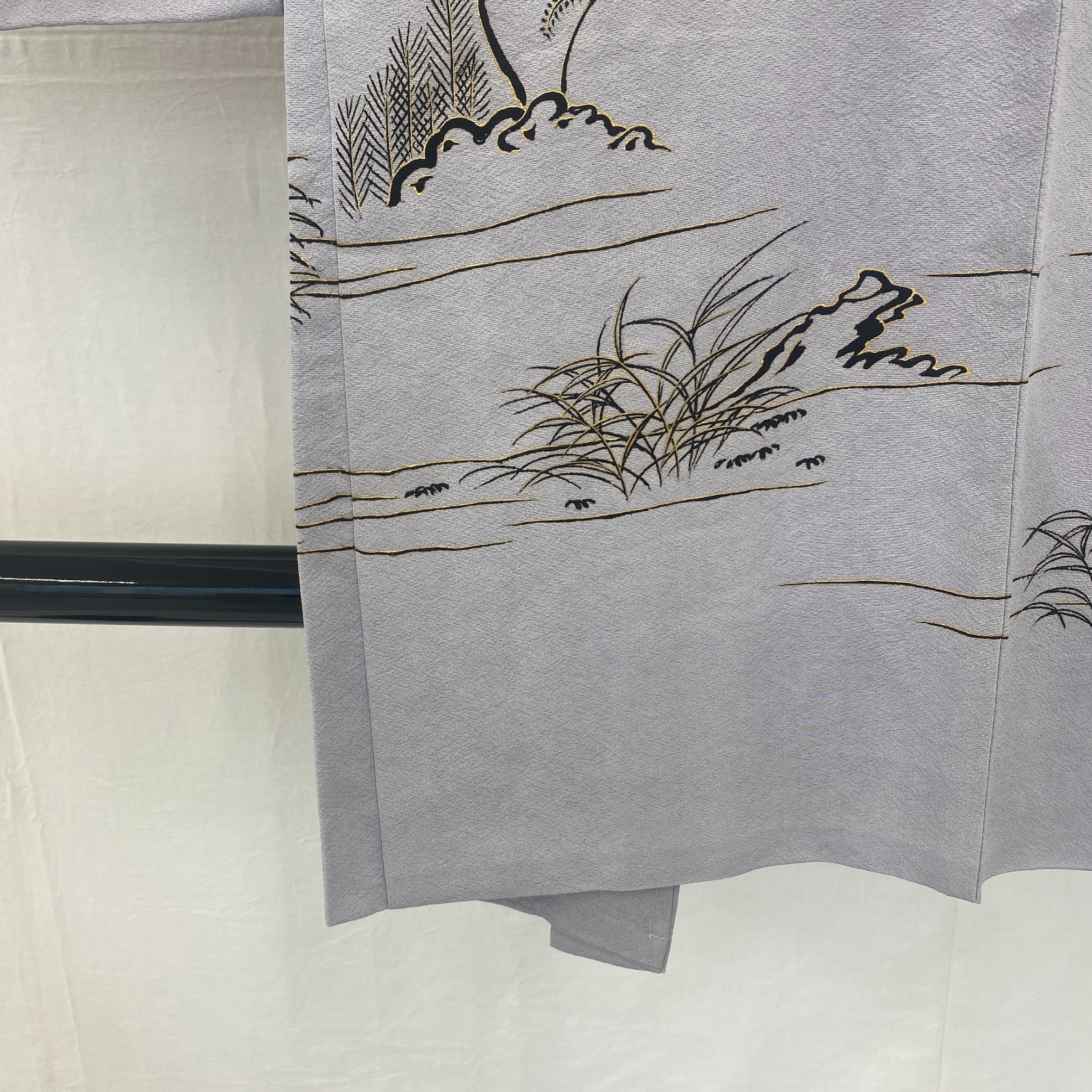 Japanese Vintage Kimono Haori Jacket Polyester Gray Traditional Authentic 35 in