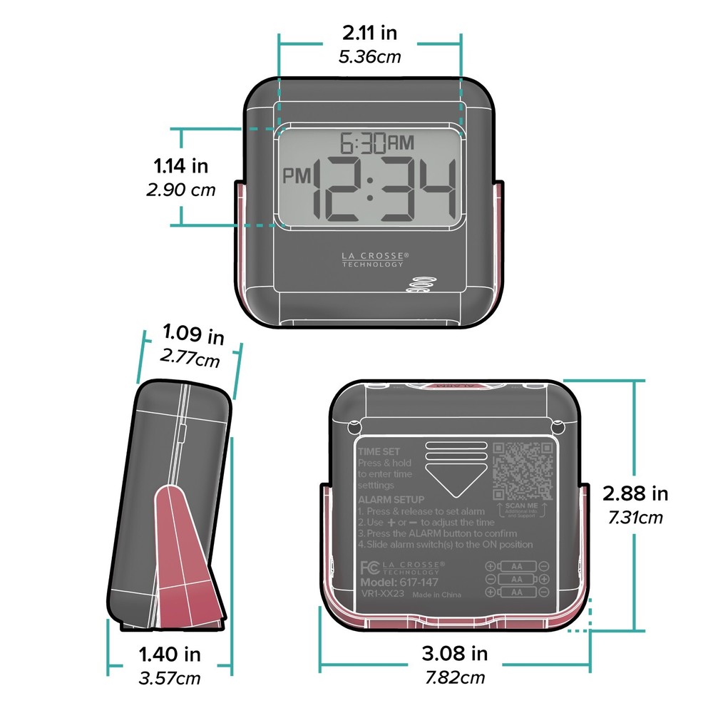 617-147 La Crosse Technology BUZZ Vibration Battery Powered Digital Alarm Clock