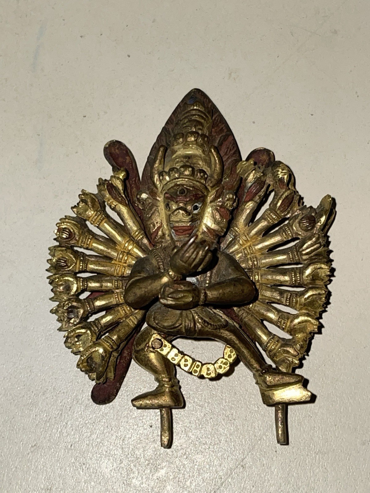 18th C. Sino-Tibetan Gilt Bronze Yamantaka God 2.5” FREE SHIPPING