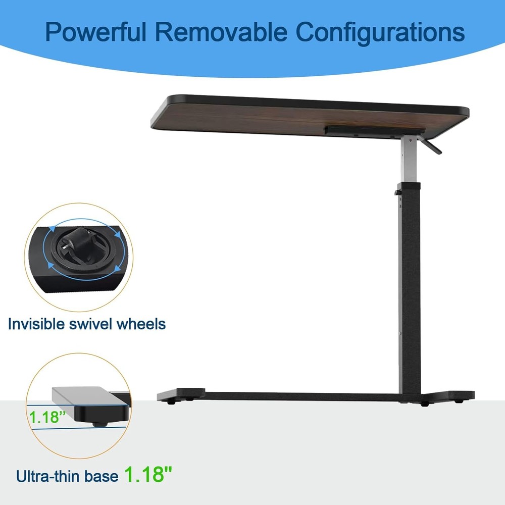 Adjustable Overbed Table W/ Invisible Wheels Bedside Table ，Standing Desk