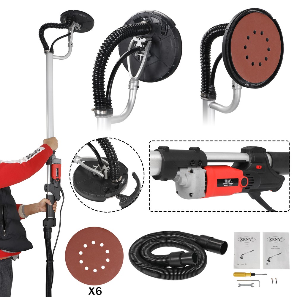 Electric Drywall Sander Adjustable Variable Speed 6 Speed 800W w/6pcs Sand Paper