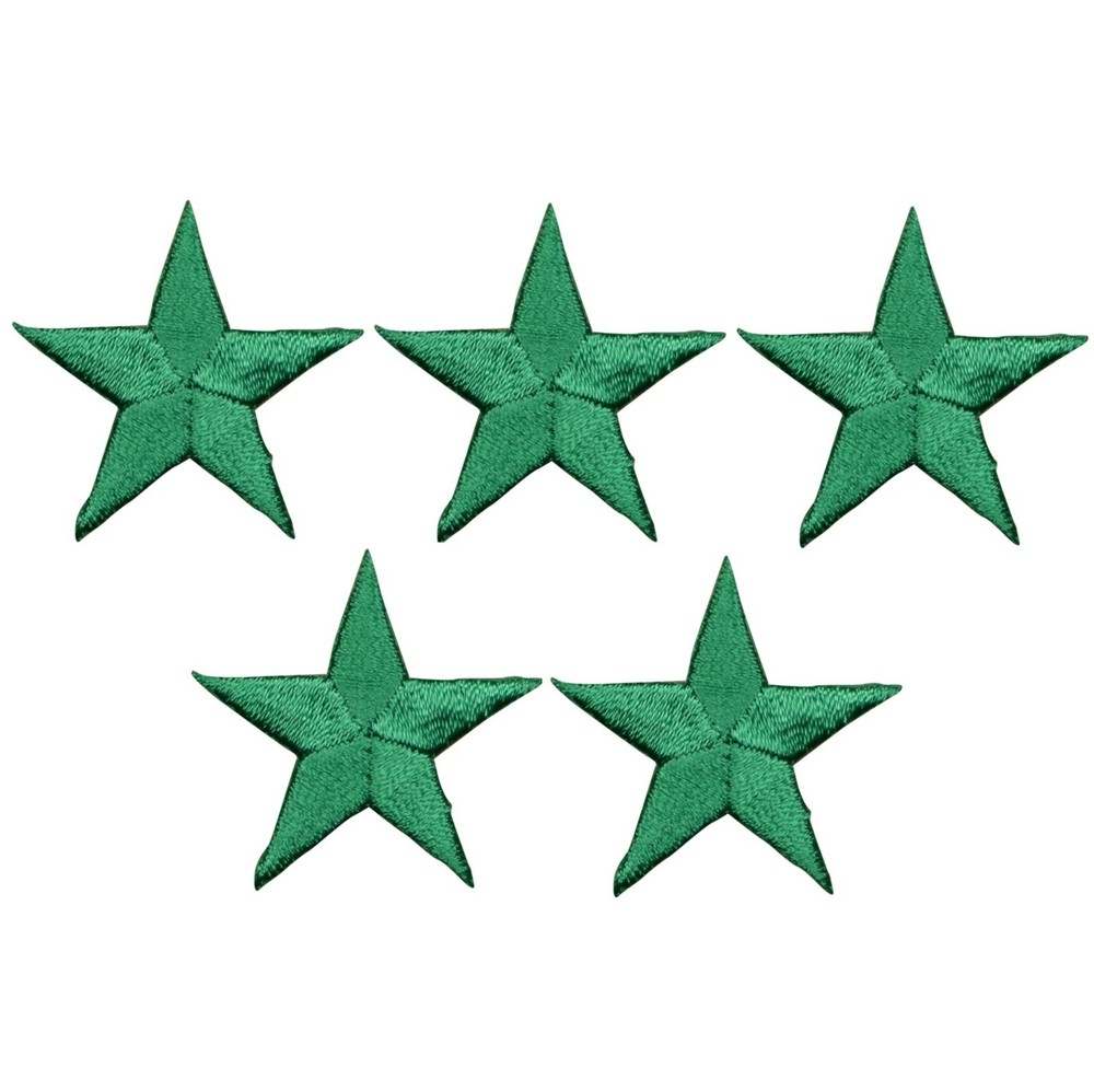 Star Applique Patch - Green 1.25" (5-Pack, Iron on)