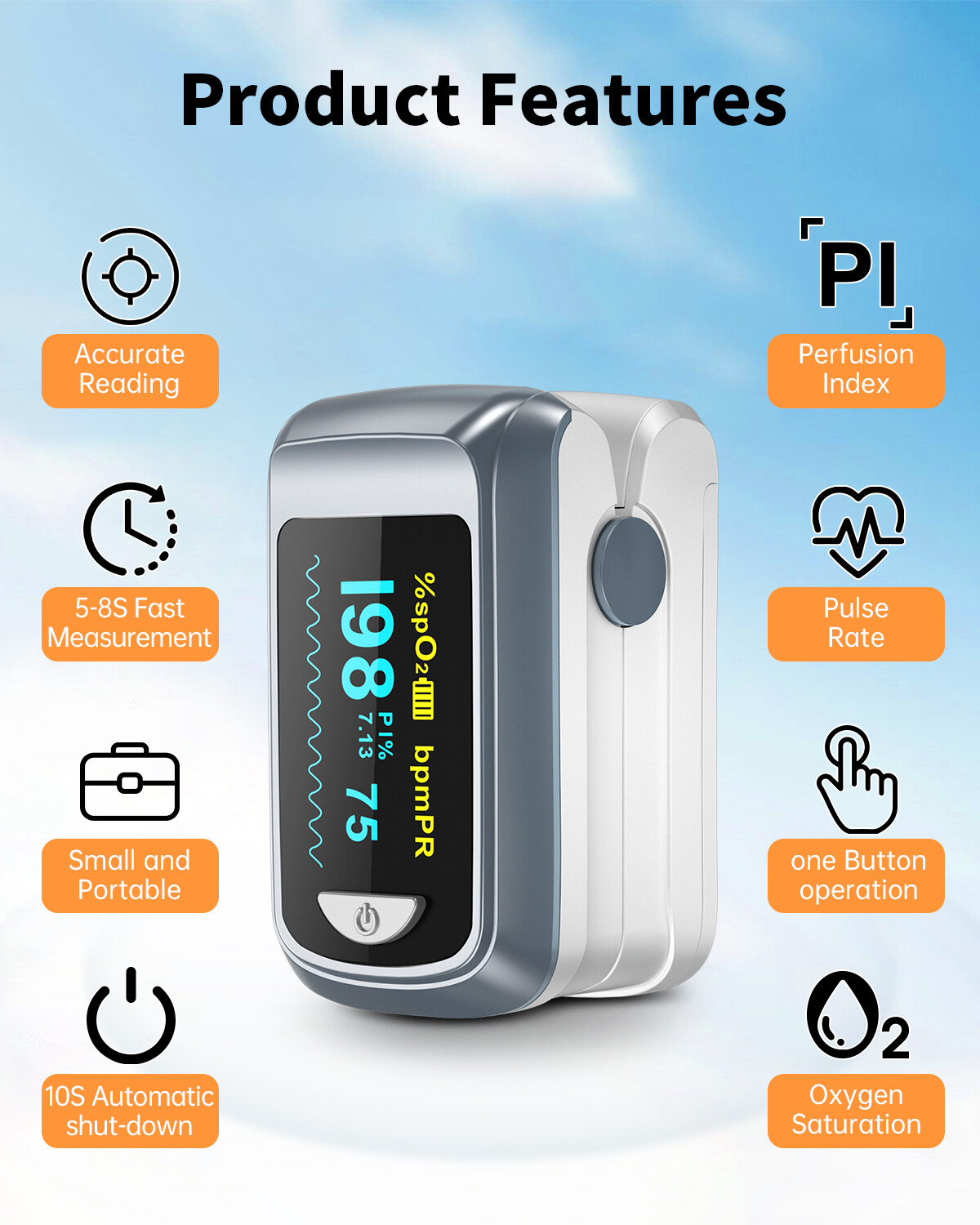 Pulse Oximeter Fingertip Blood Oxygen Monitor Heartbeat SpO2 PR Oxygen Oximeters