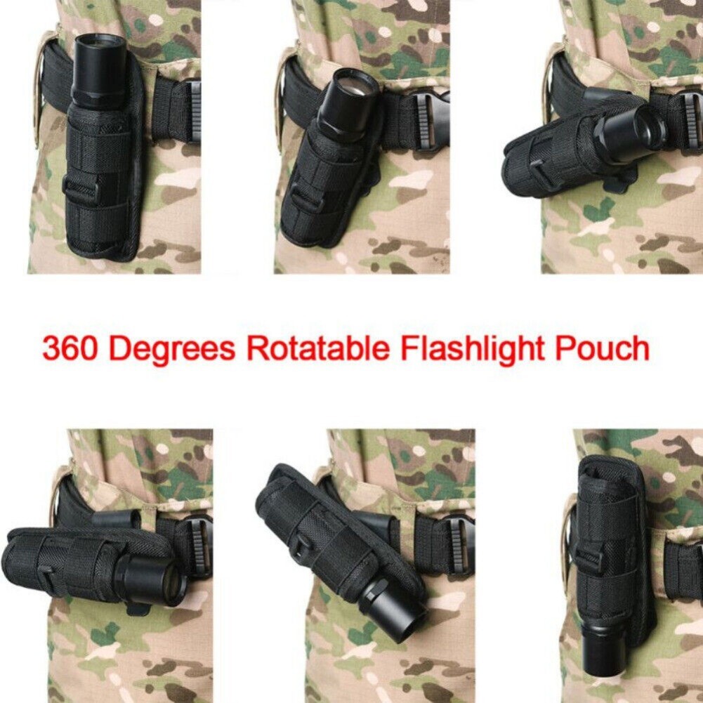 360° Rotatable Green Tactical Flashlight Holster Stretchable Clip Holder Pouches