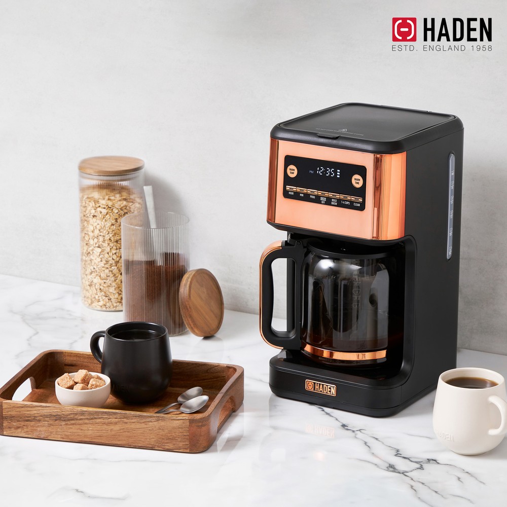 Haden Generous Brew 14 Cup Programmable Digital Coffee Maker Pot, Black/Copper