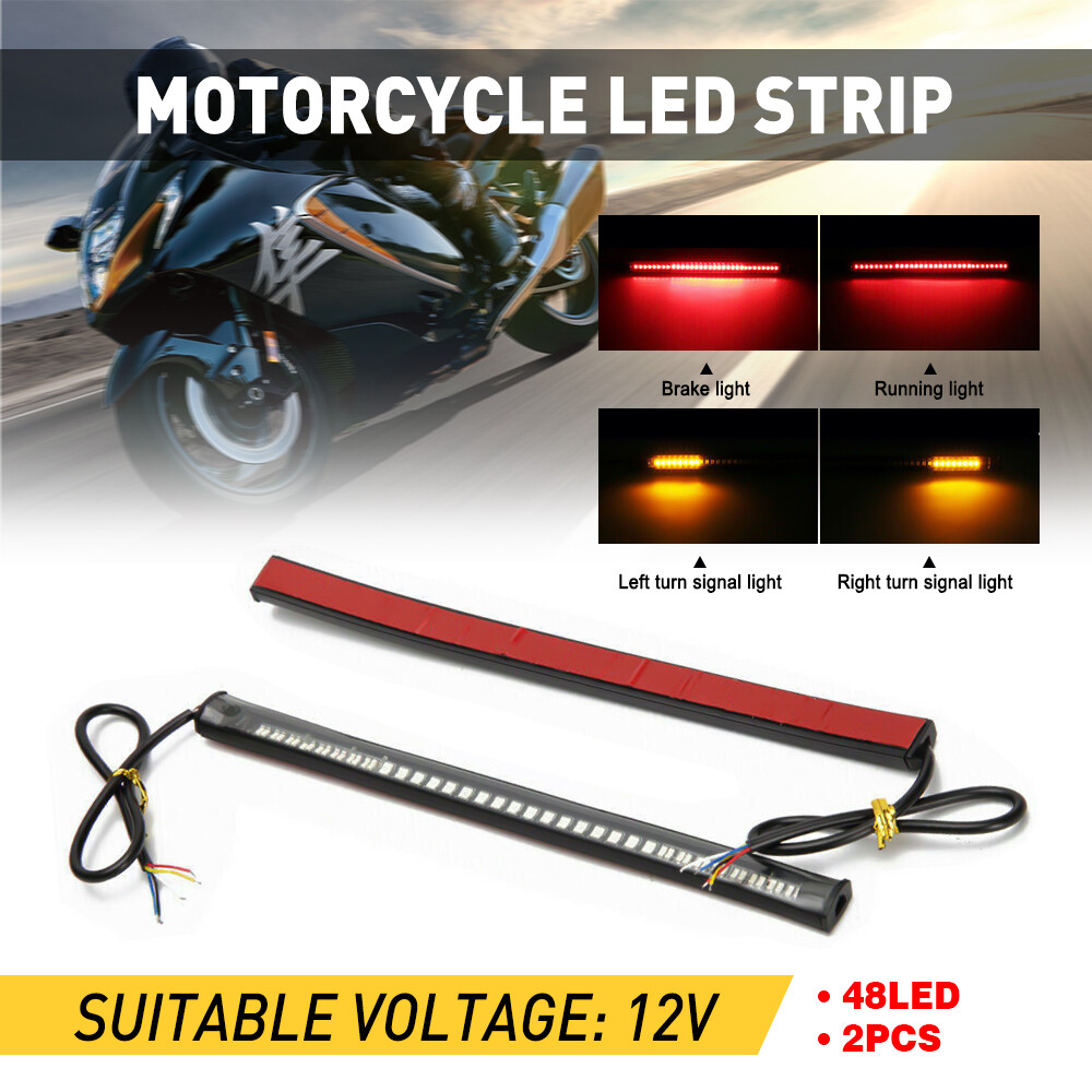 2 Flexible Motorcycle LED Strip 48LED Brake Stop Turn Signals Running Tail Light