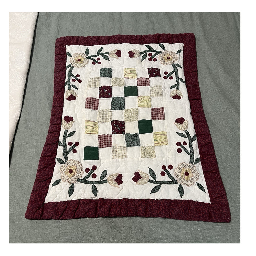Handmade Crib Patchwork Quilt Floral Pattern Multicolor Cotton Pillowcase