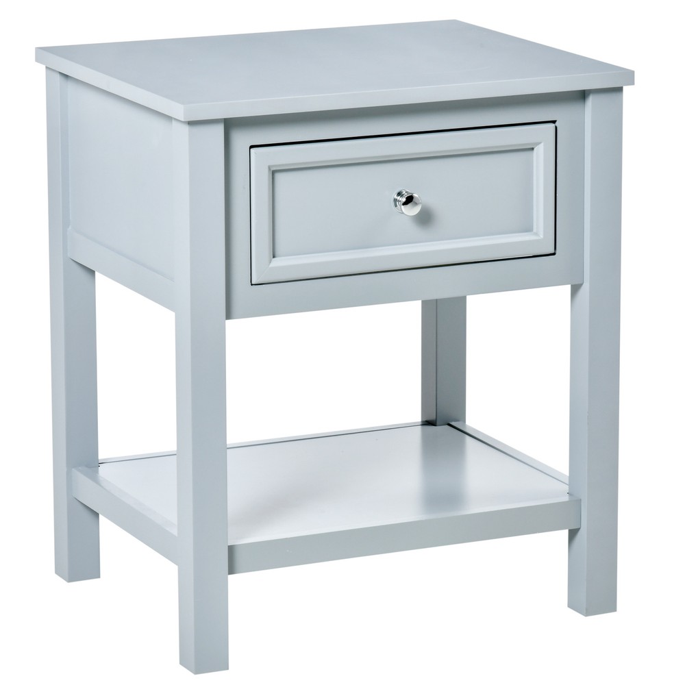 Accent End Table with Grey Tabletop, and Storage Drawer, Grey