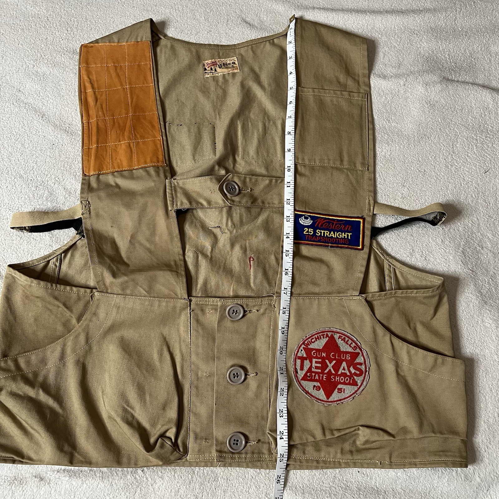 Vintage 1940's Utica Duxbak Shooting Hunting Fishing Game Canvas Vest w/ Patches