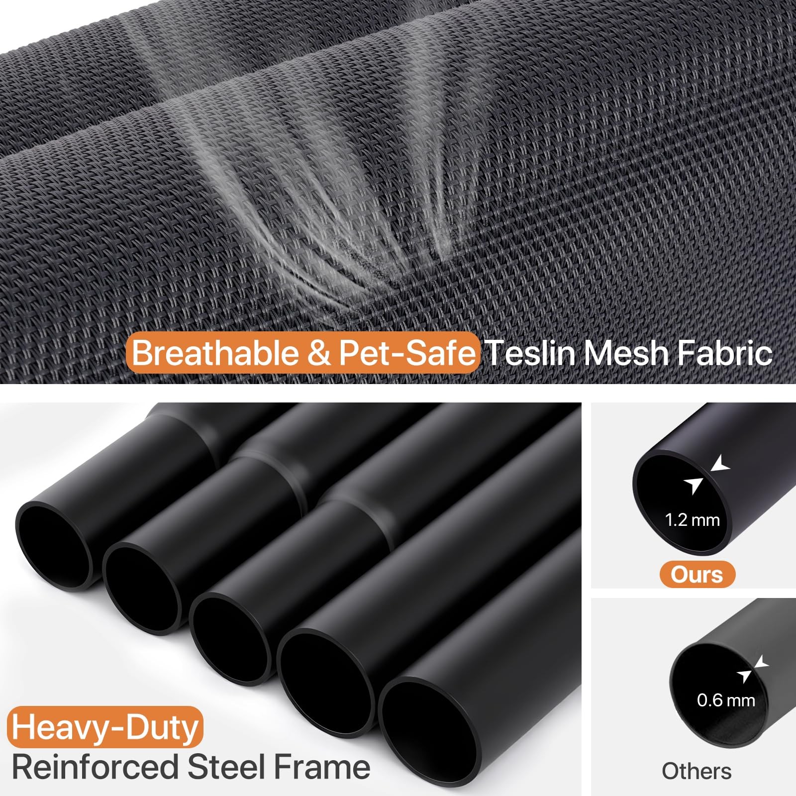 Black Elevated Dog Bed Outdoor Raised Pet Cot Cooling Mesh 37 Inches Waterproof