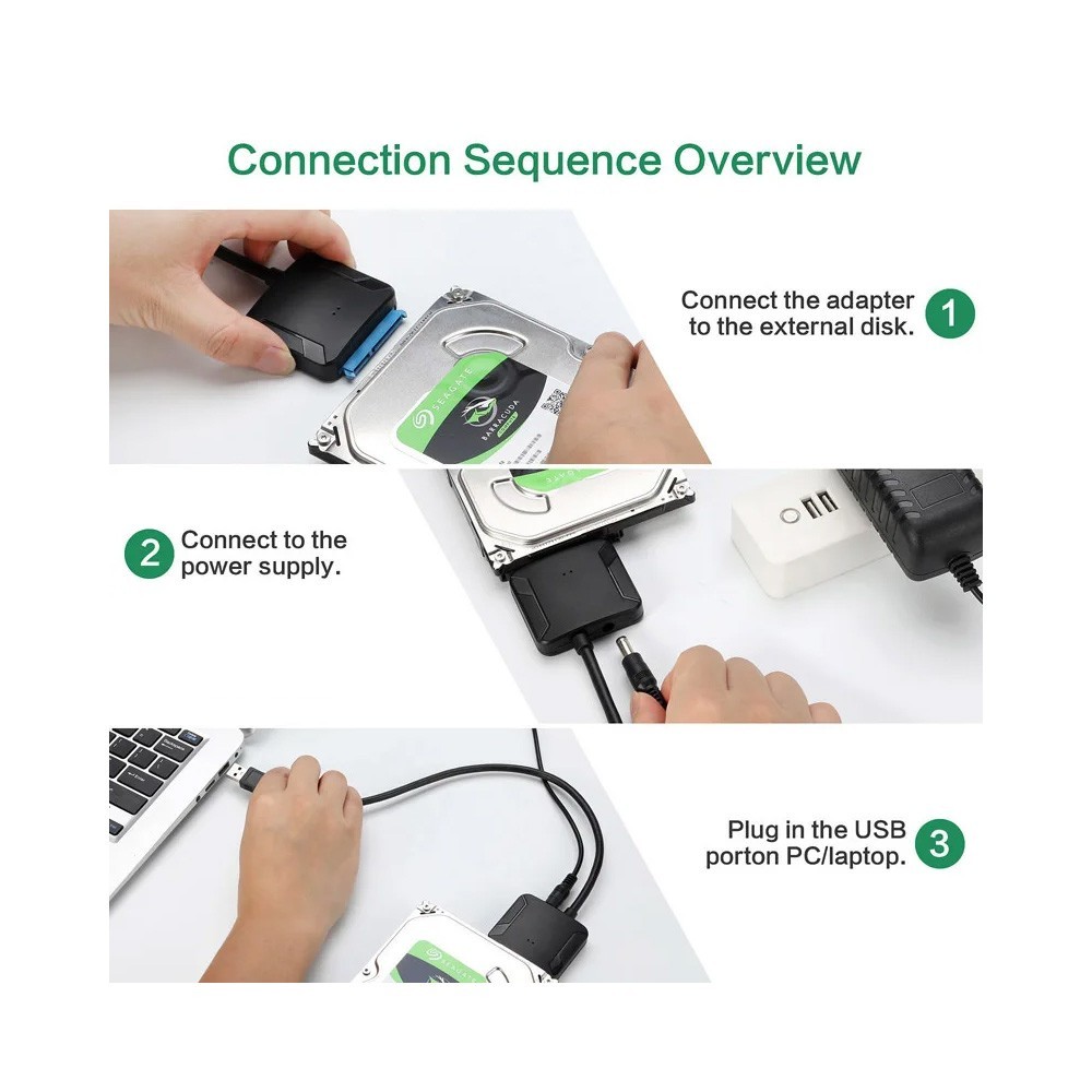 USB 3.0 to SATA III Adapter For 2.5" 3.5" SSD HDD Hard Drive - With Power Supply