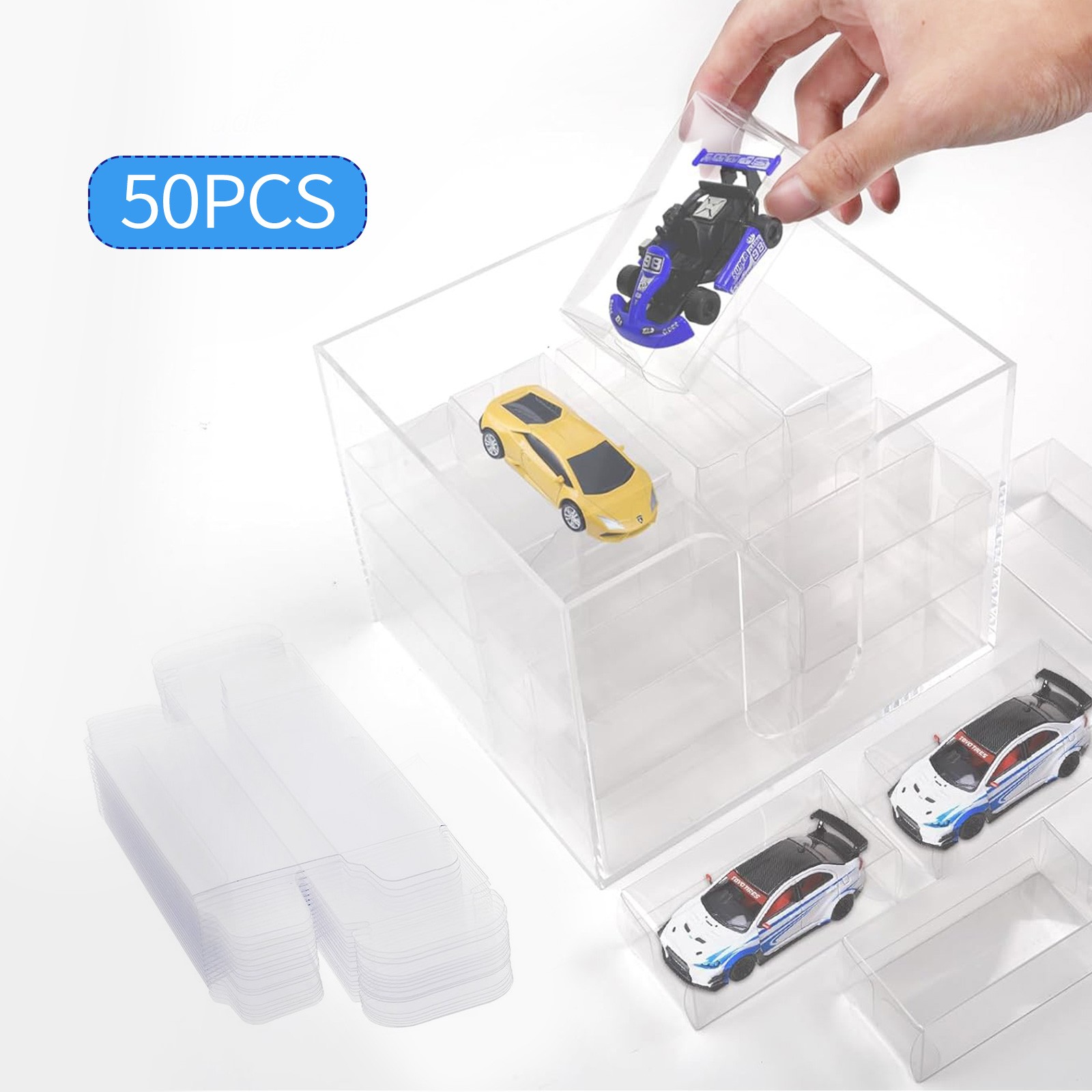 50 PCS Model Car Clear Storage Box For Hot Wheels 1/64 Model Car Display Case