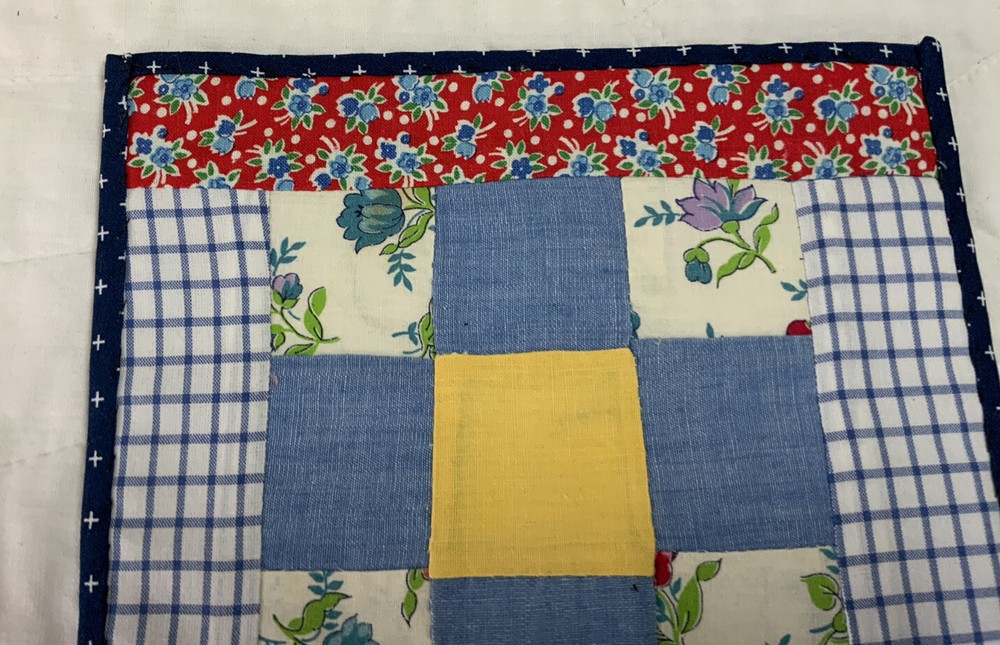 Vintage Patchwork Quilt Table Topper Or Mini Doll Crib Quilt, Nine Patch