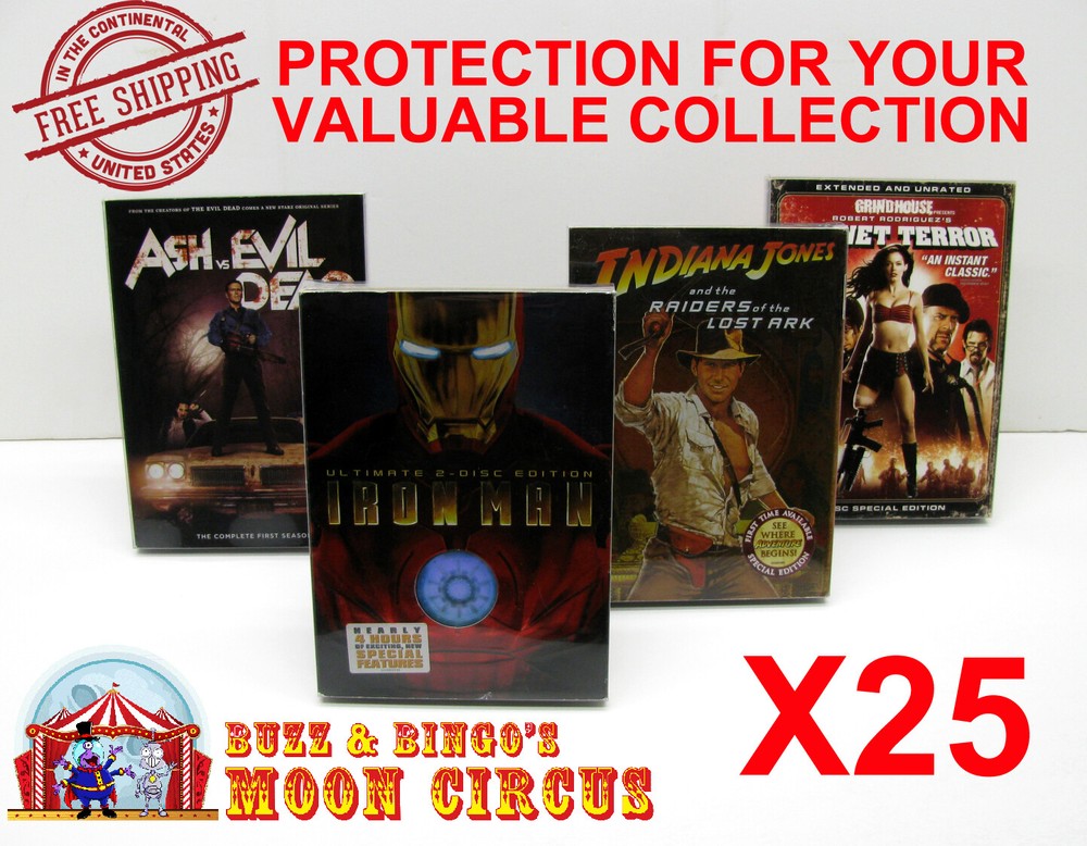25x DVD WITH SLIPCOVER (SIZE DV3) -CLEAR PLASTIC PROTECTIVE BOX PROTECTOR SLEEVE