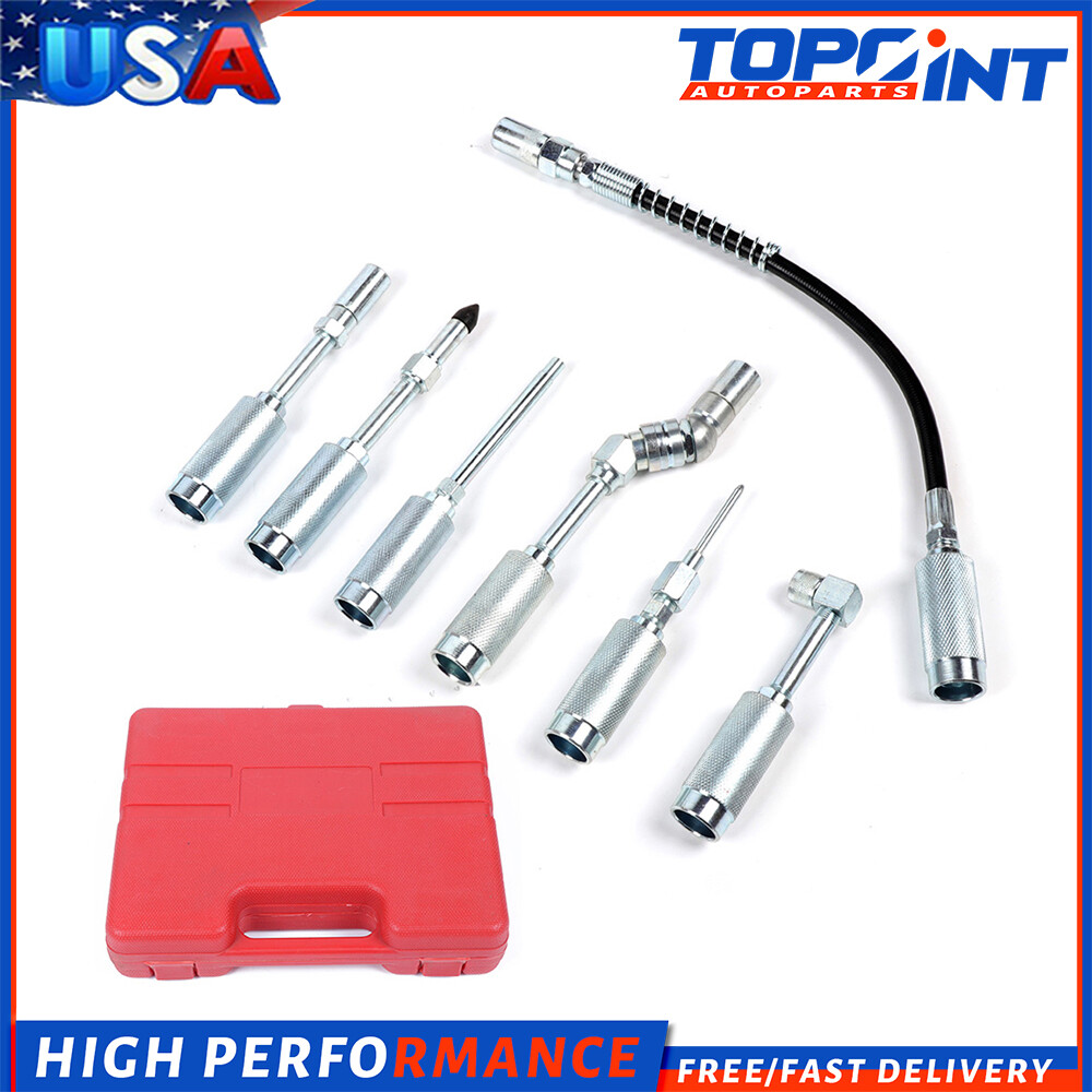 7pc Grease Gun Adapter Set Lubing Hose Fitting Zerk Tip Assortment US Ship