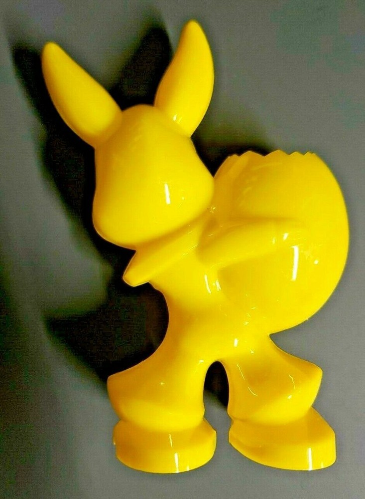 Vintage Yellow Easter Bunny Rabbit Holding Egg Plastic Candy Container U78