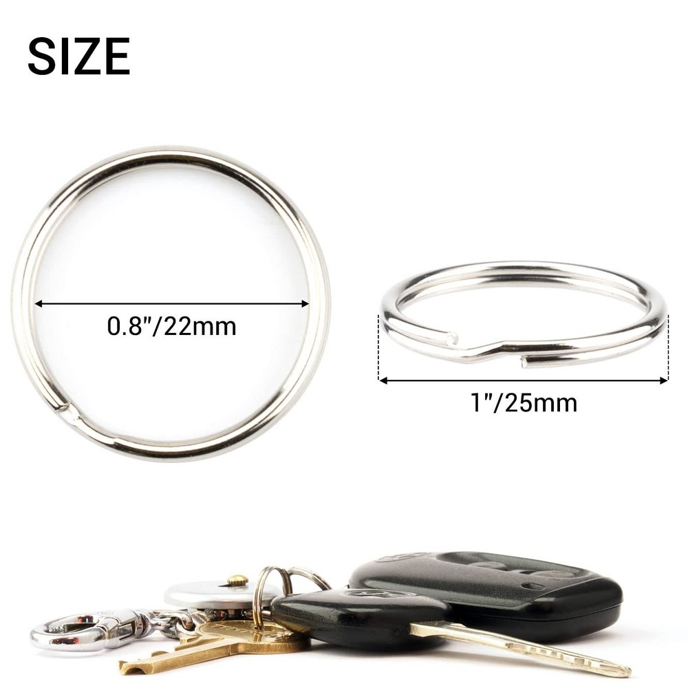 200 Pieces Split Key Rings 1 Inch (25mm) in Diameter Jump Bulk Silver