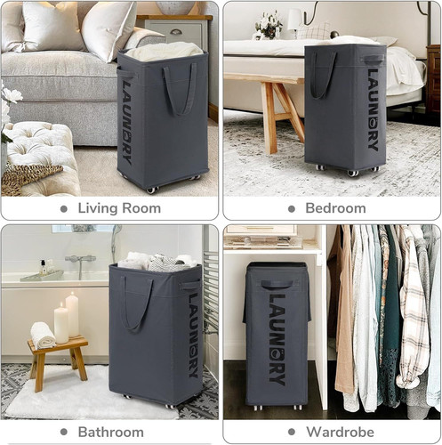 CHICVITA Hamper with Wheels 2-Pack, 75L Large Laundry Grey